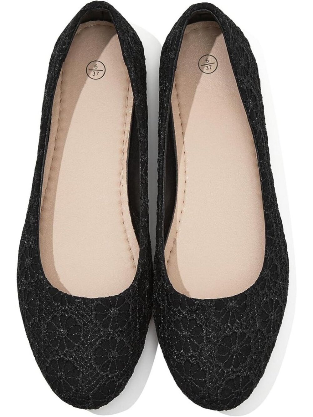 Women's Black Mesh Lace Ballet Flats Round Toe Slip On Casual Party Dressy Shoes